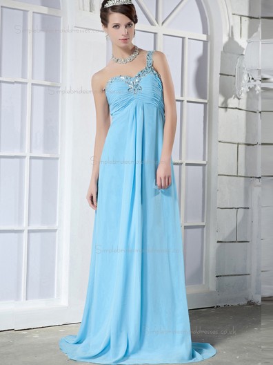 Blue Sweetheart Empire Chiffon Sweep A-line Bridesmaid Dress