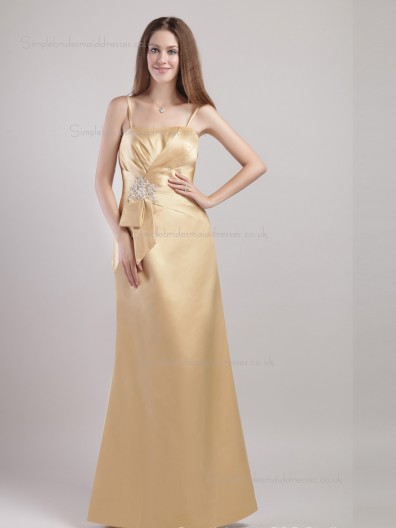 Gold Spaghetti Straps Mermaid Floor-length Satin Empire Bridesmaid Dress