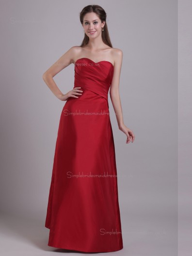 Red Sweetheart Floor-length Empire Satin A-line Bridesmaid Dress