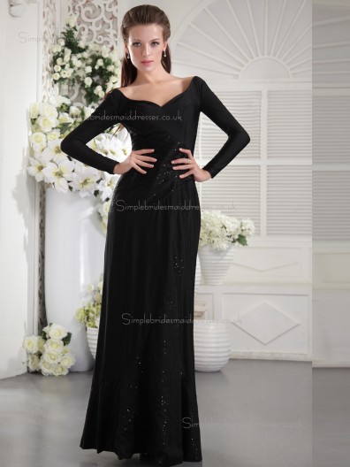 Black V-neck Floor-length Column / Sheath Natural Chiffon Bridesmaid Dress