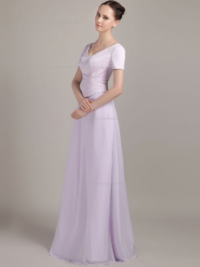 Lilac Floor-length Bateau Chiffon A-line Empire Bridesmaid Dress