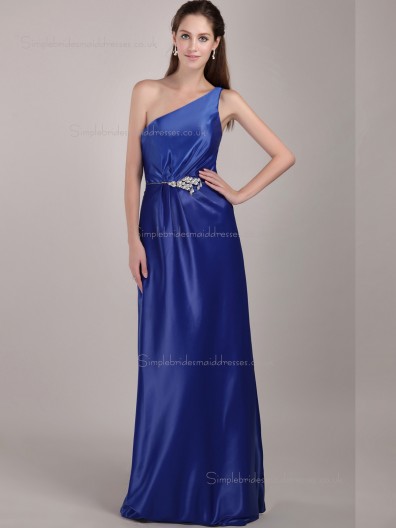 Royal Blue Satin One Shoulder Column / Sheath Natural Floor-length Bridesmaid Dress