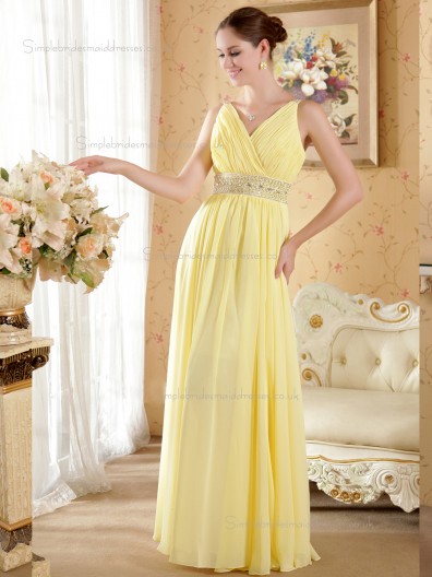 Daffodil Floor-length Chiffon A-line Empire V-neck Bridesmaid Dress