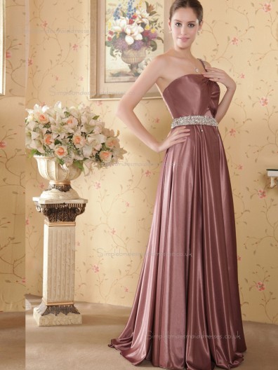 Brown Floor-length Satin One Shoulder A-line Empire Bridesmaid Dress