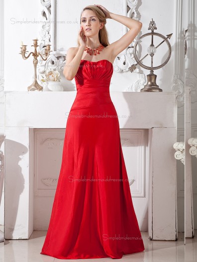 Red Floor-length Satin Empire A-line Bateau Bridesmaid Dress