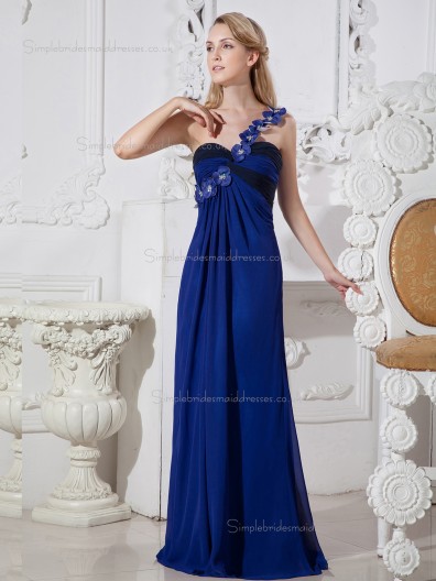 Royal Blue Floor-length One Shoulder Chiffon Empire A-line Bridesmaid Dress