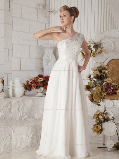 White Floor-length Chiffon A-line One Shoulder Natural Bridesmaid Dress