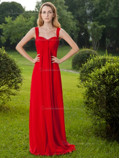 Red Natural Chiffon Column / Sheath Floor-length Straps Bridesmaid Dress