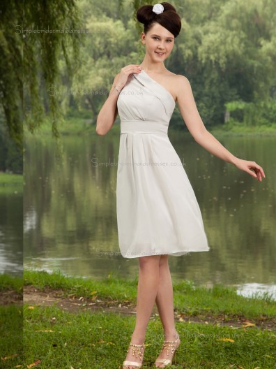 ivory Chiffon A-line One Shoulder Knee-length Empire Bridesmaid Dress