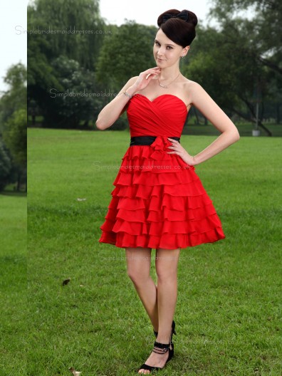 Red A-line Sweetheart Chiffon Short-length Empire Bridesmaid Dress