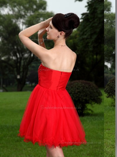 Red Empire A-line Short-length Organza Sweetheart Bridesmaid Dress