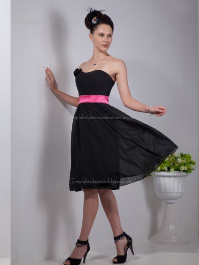Black A-line Empire Knee-length Strapless Chiffon Bridesmaid Dress