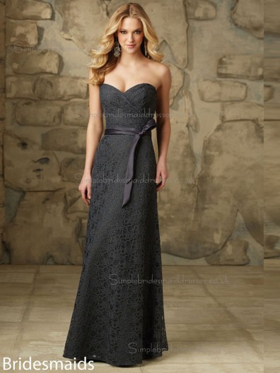 Best Multicolor Gray Lace Floor-length Lace Bridesmaid Dress