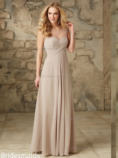 Custom Indy Pink Chiffon Floor-length Lace Bridesmaid Dress