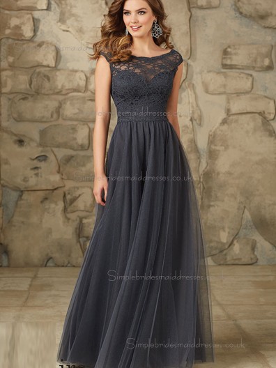 Discount Gray Tulle Floor-length Belt Bridesmaid Dress