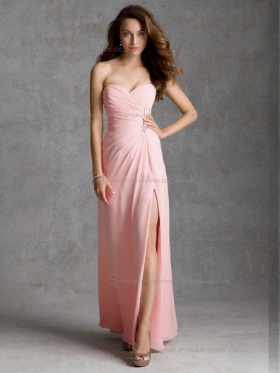 UK Blushing Pink Chiffon Floor-length Ruched Bridesmaid Dress