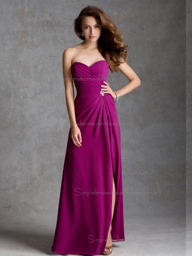 UK Multicolor Fuchsia Chiffon Floor-length Beading Bridesmaid Dress