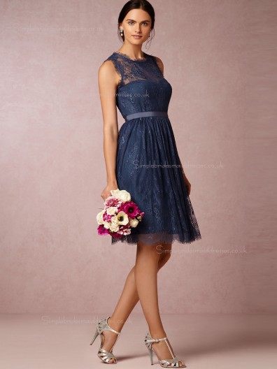 Best A-line Lace Navy Bridesmaid Dresses