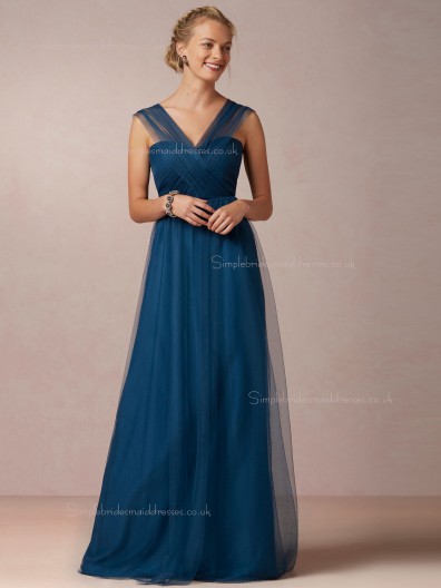 Unique Blue A-line Sweetheart Tulle Bridesmaid Dresses