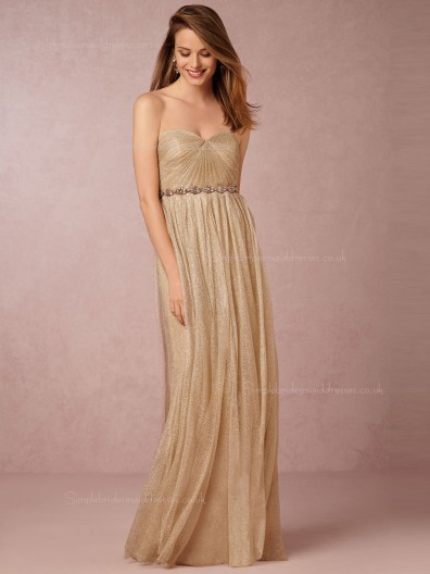 Luxury Gold Sweetheart Beading Sash Bridesmaid Dresses