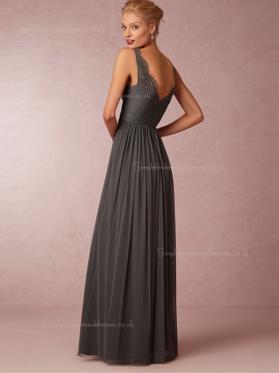 Stunning Lace Chiffon V-neck Gray Bridesmaid Dresses