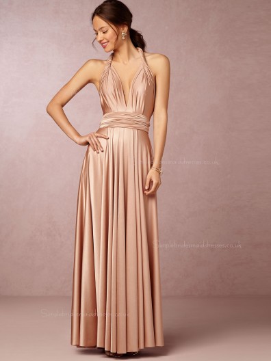 2016 Sexy V-neck Floor-length Pink Sleeveless Bridesmaid Dresses