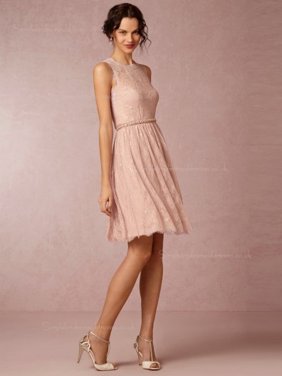 2016 Terrific Lace Knee-length Pink Sleeveless Bridesmaid Dresses