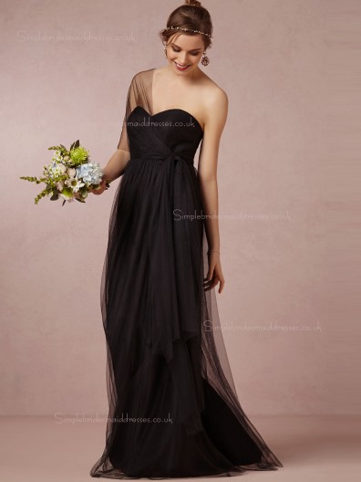 Modest A-line Ruched Sweetheart Black Empire Bridesmaid Dresses