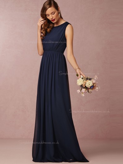 Inviting A-line Ruched Chiffon Dark Navy Bridesmaid Dresses