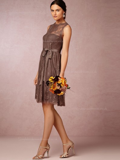 Laudable Lace A-line Brown Knee-length Empire Bridesmaid Dresses