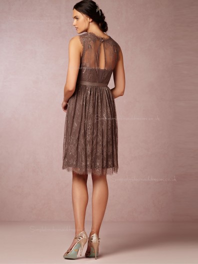 Laudable Lace A-line Brown Knee-length Empire Bridesmaid Dresses