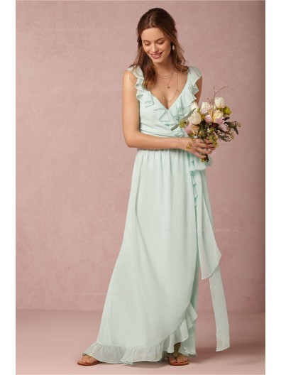 Winsome green Chiffon V-neck Natural Bridesmaid Dresses