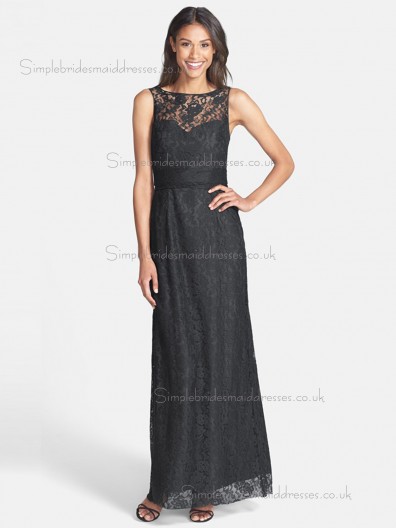 Fitted Black Lace Ankle Length Applique Bridesmaid Dresses