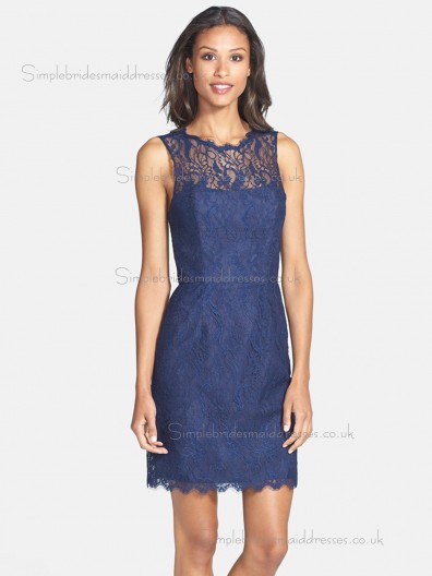 Fitted Short-length Blue Lace Bridesmaid Dresses