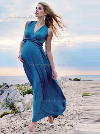 Budget Blue Belt Chiffon Floor-length Bridesmaid Dresses