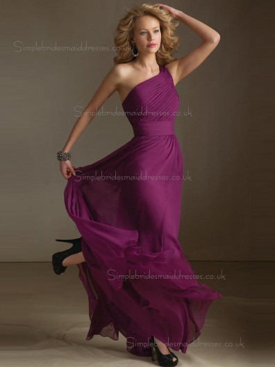 Cheap Fuchsia Draped Chiffon Floor-length Bridesmaid Dresses