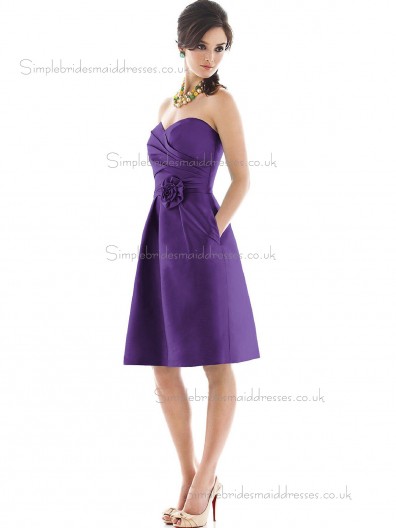 Elegant Discount Hand Made Flower Regency Short-length Satin Bridesmaid Dresses