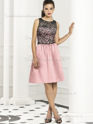 Vintage Discount Pink Lace Short-length Satin Bridesmaid Dresses