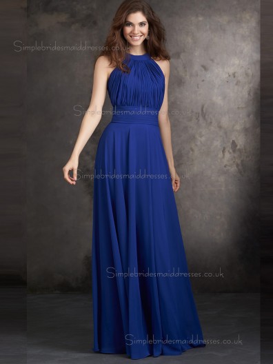 Beautiful Best Royal Blue Chiffon Floor-length Draped Bridesmaid Dresses