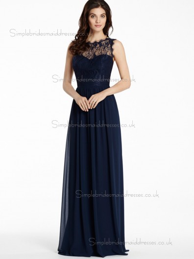 Elegant Lace Dark Navy Floor-length Chiffon Bridesmaid Dresses