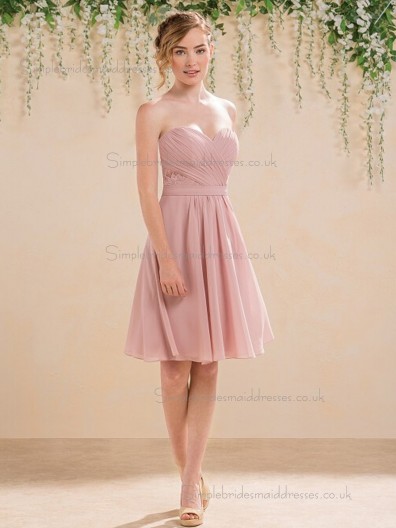 Fitted Amazing Pink Short-length Draped Chiffon Bridesmaid Dresses