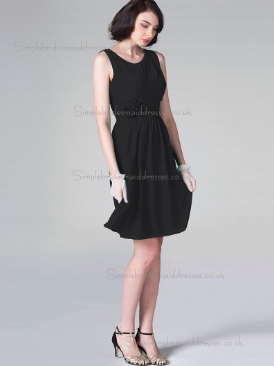 Budget Hand Made Flower Short-length Chiffon Black Bridesmaid Dresses