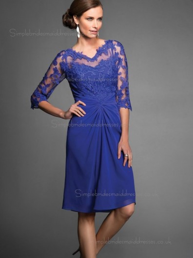 Vintage Stunning Chiffon Short-length Applique Royal Blue Bridesmaid Dresses