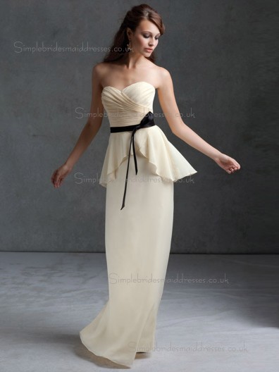 Beautiful Best Belt Chiffon Floor-length Champagne Bridesmaid Dresses