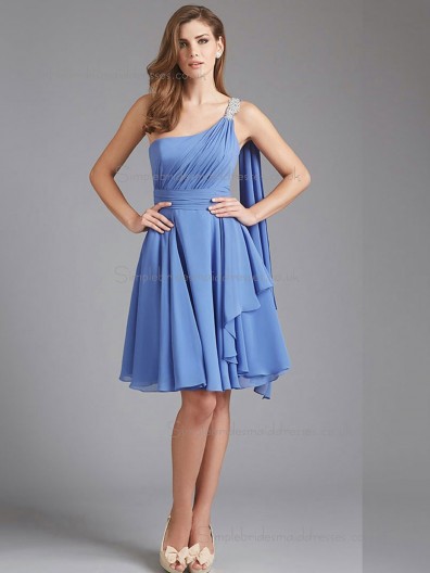 Beautiful Girls Short-length Beading Chiffon Light Sky Blue Bridesmaid Dresses