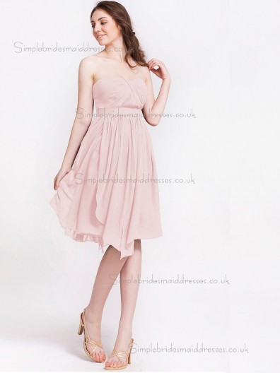 Budget Discount Draped Chiffon Short-length Pink Bridesmaid Dresses