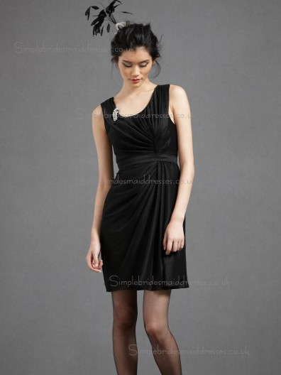 UK Girls Short-length Satin Draped Black Bridesmaid Dresses