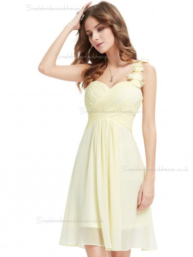 Budget Romantica Champagne Chiffon Sweetheart A-line Short-length Ruffles Hand Made Flower Empire Bridesmaid Dress