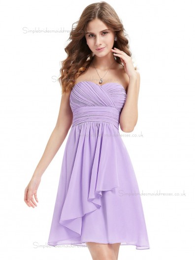 Beautiful Amazing Lilac Chiffon Sweetheart A-line Short-length Ruffles Empire Bridesmaid Dress