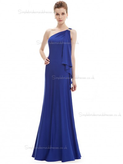 Cheap Girls Royal Blue Chiffon One Shoulder A-line Floor-length Beading Natural Bridesmaid Dress